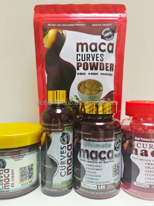 Gamme Maca Bio Complète – Crème, Gélules, Gummies, Sirop, Poudre Végétarienne pour Fesses & Hanches Galbées