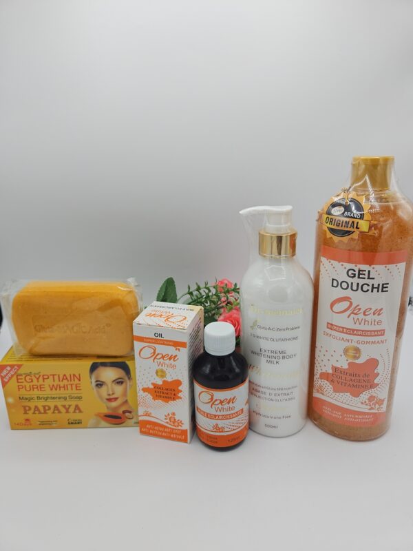 Gamme corporelle Open White Glutathione White Plus avec Savon Egyptian Gold Carotte – Soin Éclaircissant Complet