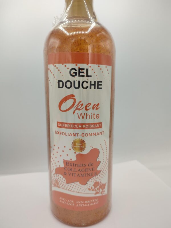 Gel Douche OPEN WHITE Éclaircissant & Exfoliant au Collagène 1L – Peau Lisse, Unifiée & Nourrie | Coudes, Genoux & Pieds